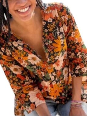 Natural Life Women’s Cotton Orange Floral Tunic S/M